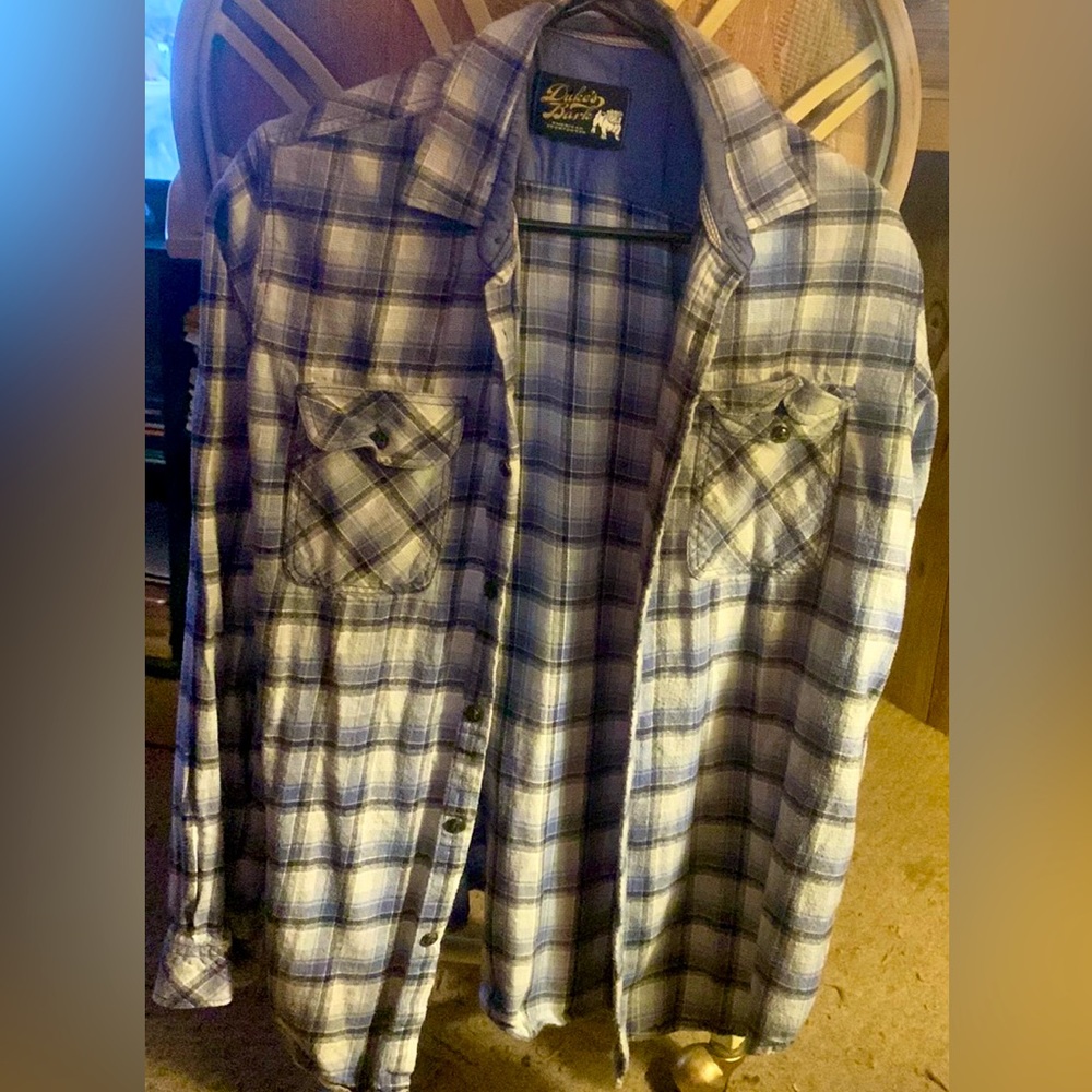 Vintage 90s Dukes Bark American Sportswear shirt Large blue flannel